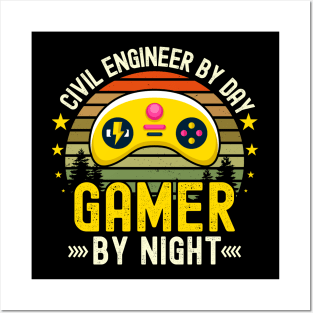 civil engineer  Lover by Day Gamer By Night For Gamers Posters and Art